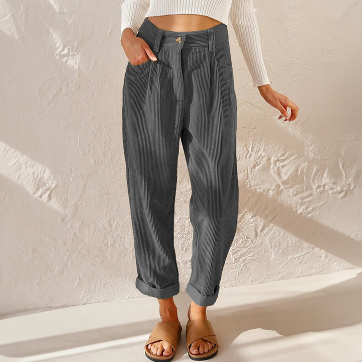 Pantalon taille haute en velours côtelé pour femmes | Confort