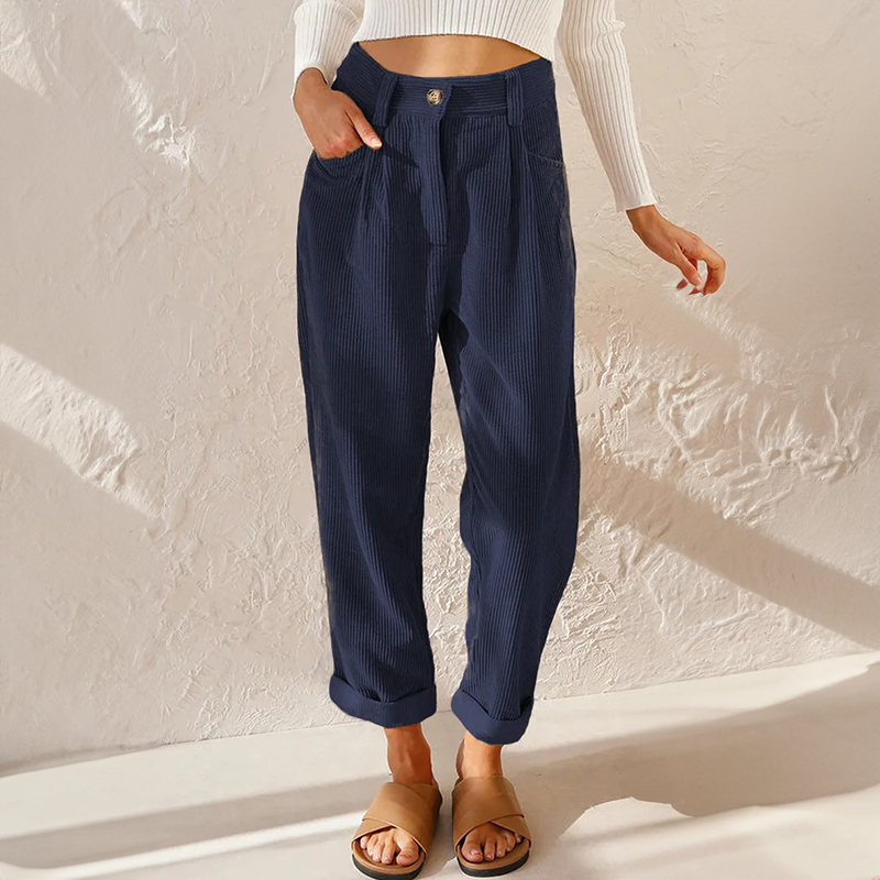 Pantalon taille haute en velours côtelé pour femmes | Confort