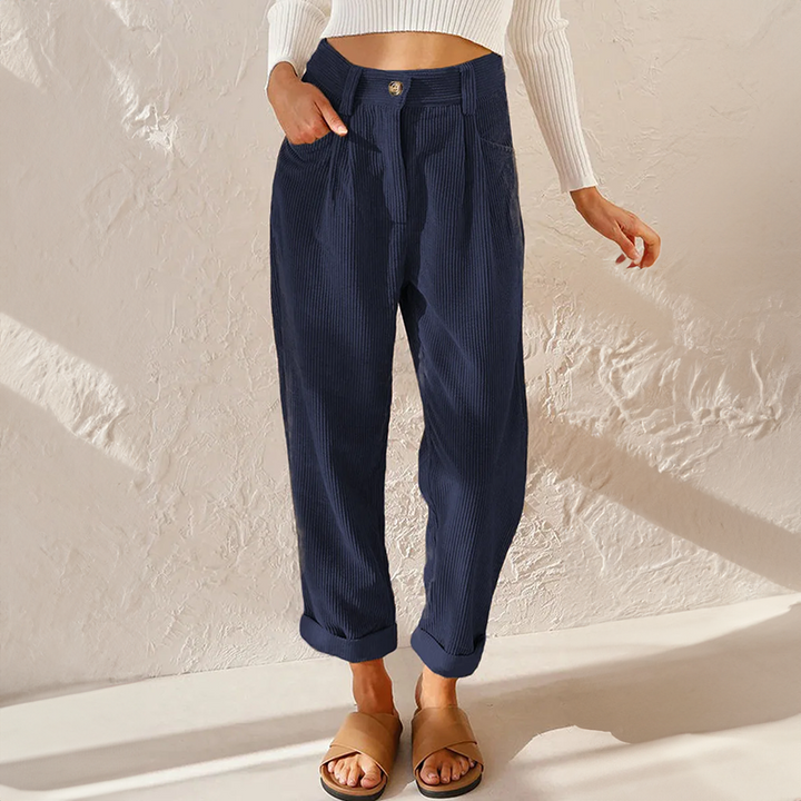Pantalon taille haute en velours côtelé pour femmes | Confort