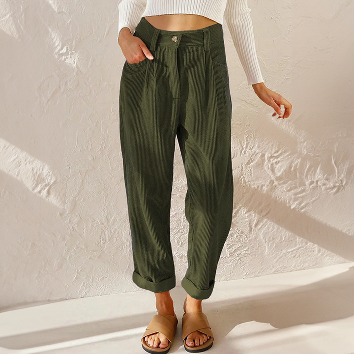 Pantalon taille haute en velours côtelé pour femmes | Confort