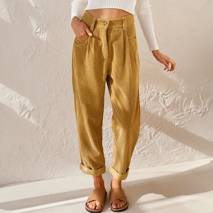 Pantalon taille haute en velours côtelé pour femmes | Confort