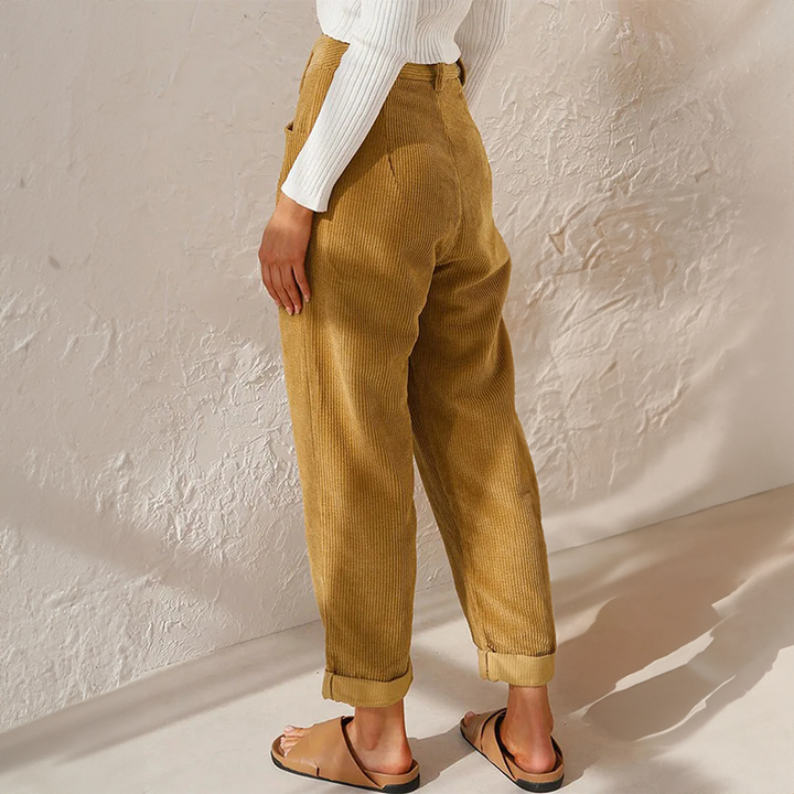 Pantalon taille haute en velours côtelé pour femmes | Confort