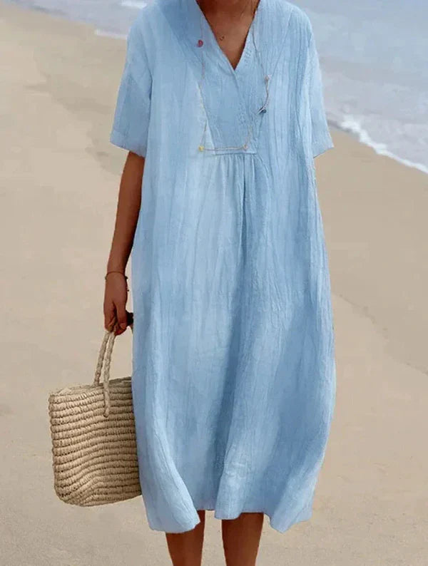 Robe en coton et lin pour femme | Midi