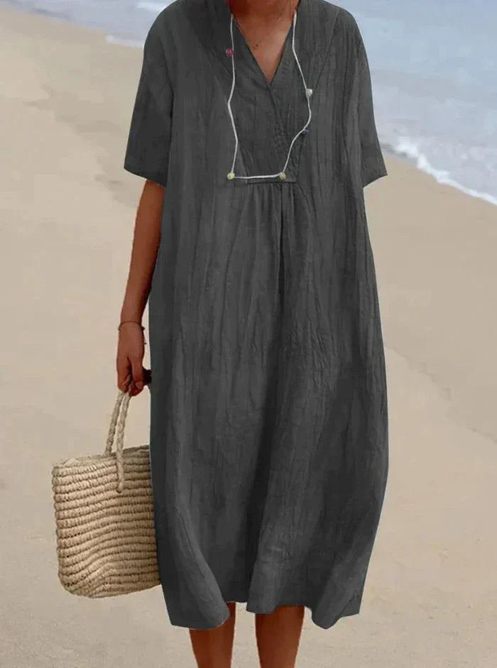 Robe en coton et lin pour femme | Midi