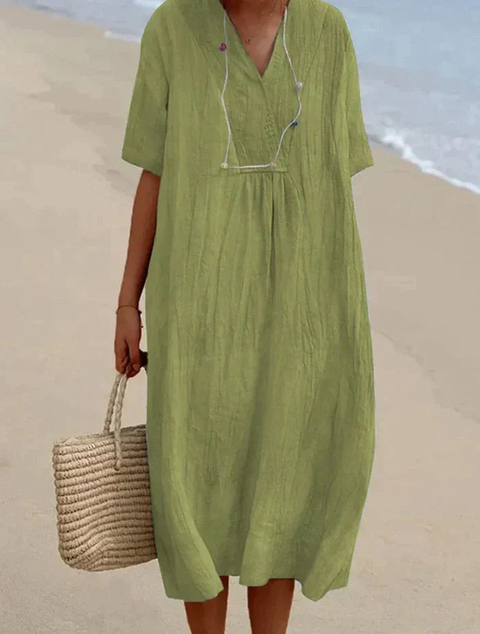 Robe en coton et lin pour femme | Midi