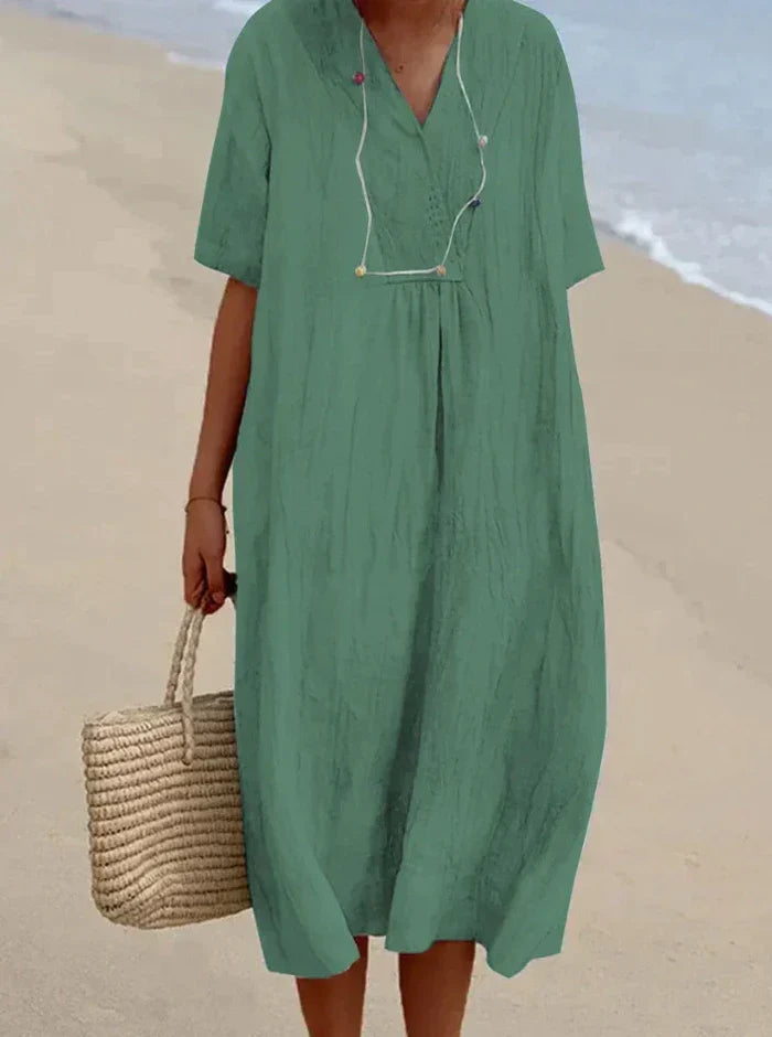 Robe en coton et lin pour femme | Midi