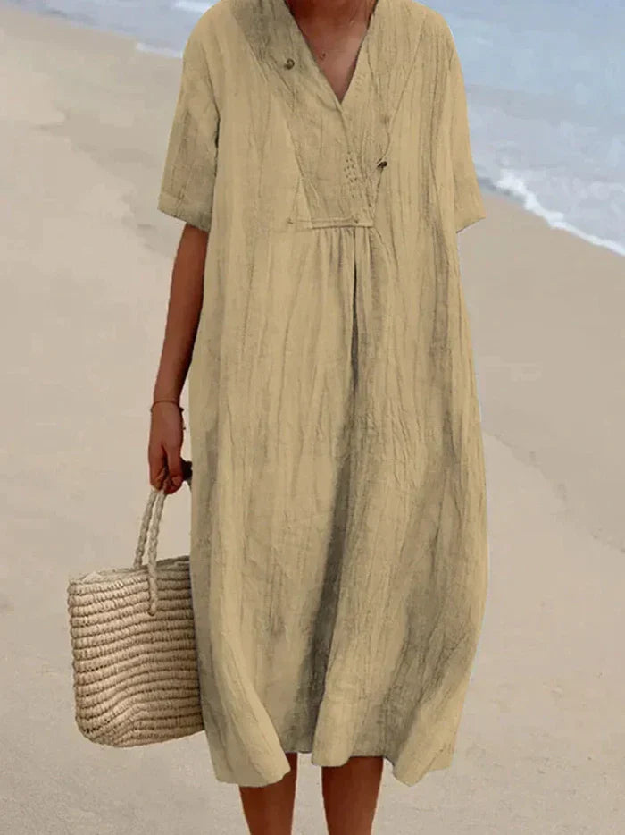 Robe en coton et lin pour femme | Midi