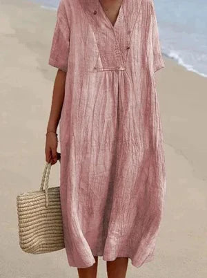 Robe en coton et lin pour femme | Midi