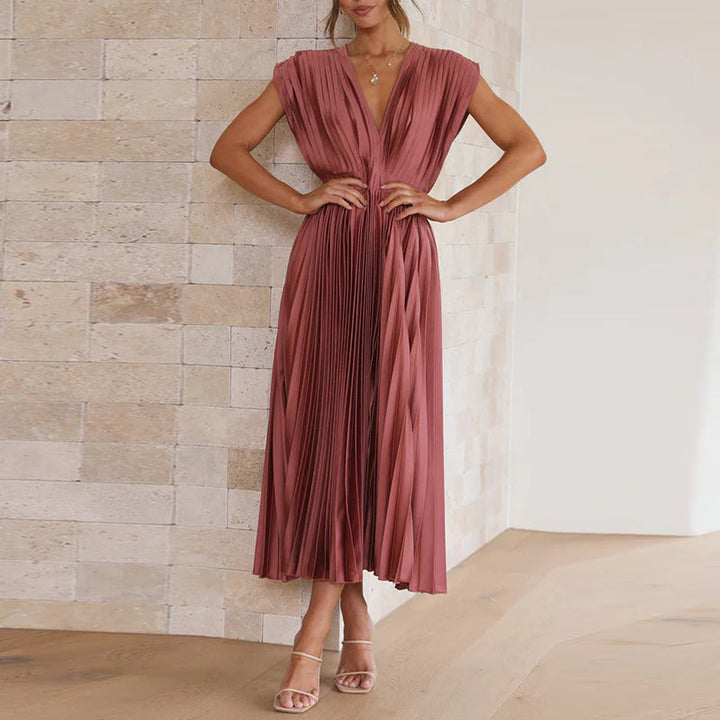 Robe élégante à col en V pour femmes | Midi